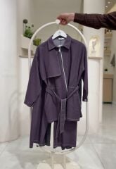 Fermuar Detaylı Yıkamasız Kot Tunik Pantolon Takım