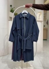 Fermuar Detaylı Yıkamasız Kot Tunik Pantolon Takım ( 4 mevsim kumaş )