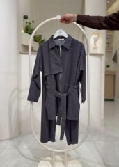 Fermuar Detaylı Yıkamasız Kot Tunik Pantolon Takım