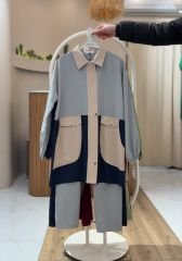 Renk Bloklu Tunik & Lastik Bel Pantolon Takımı GRİ - 42