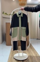 Renk Bloklu Tunik & Lastik Bel Pantolon Takımı SİYAH - 44