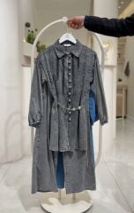 Pile Detaylı Kemerli Tesettür İkili Takım (Tunik + Pantolon)