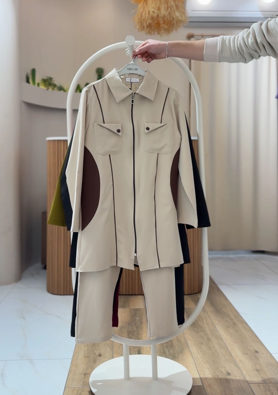 4 Mevsim Kumaş Tesettür Takım KREM - 46