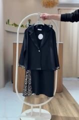 LEOPAR DETAYLI ETEKLİ TAKIM SİYAH - 44