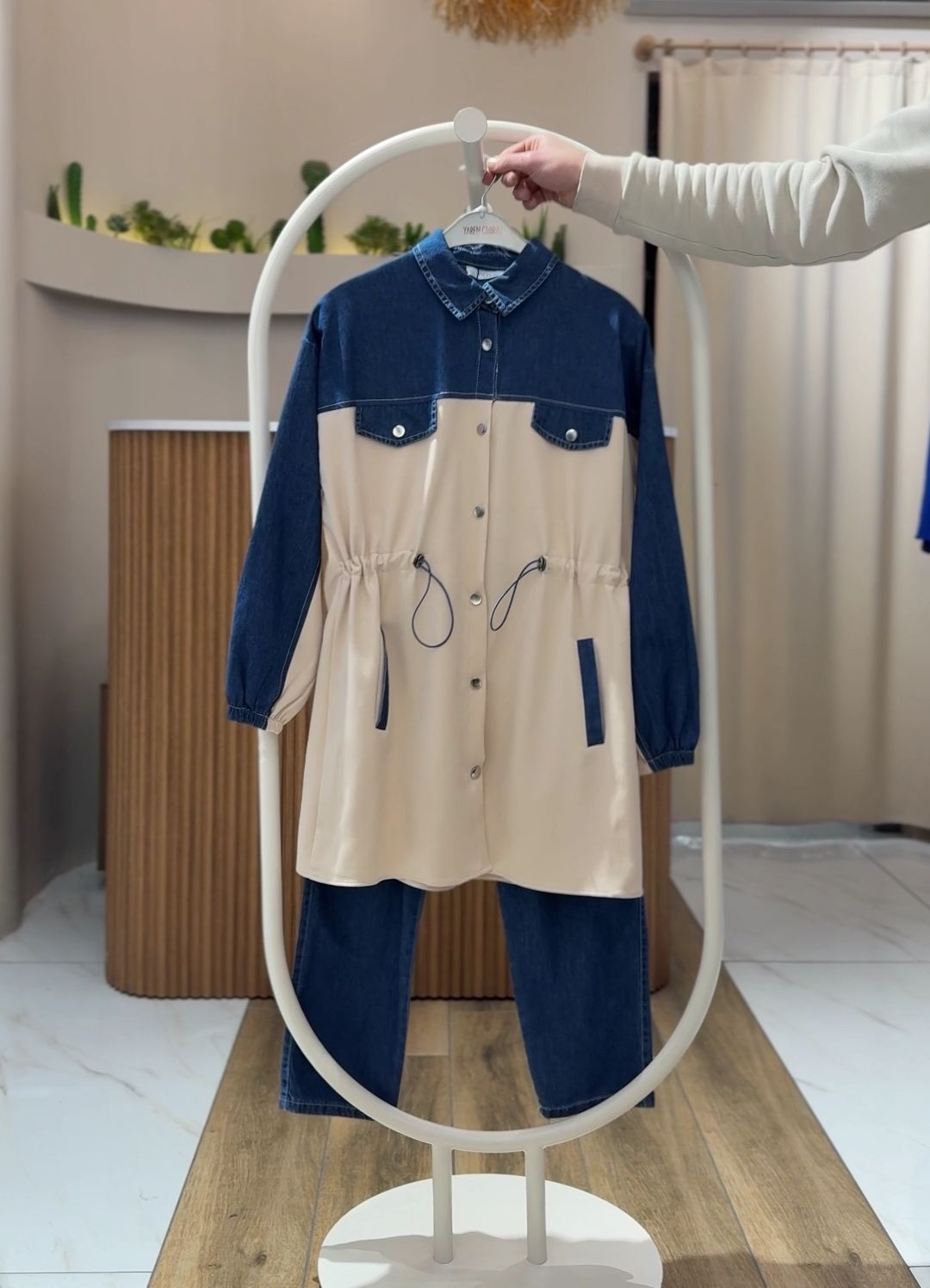 4 Mevsim Kumaş Tesettür Takım KREM - 46