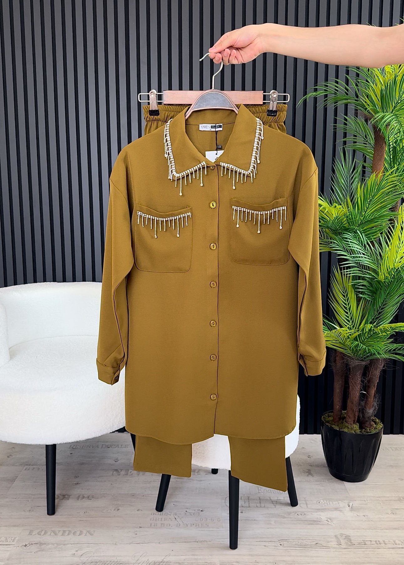 ZİNCİR DETAYLI  2'Lİ TAKIM YAĞ YEŞİLİ - 44