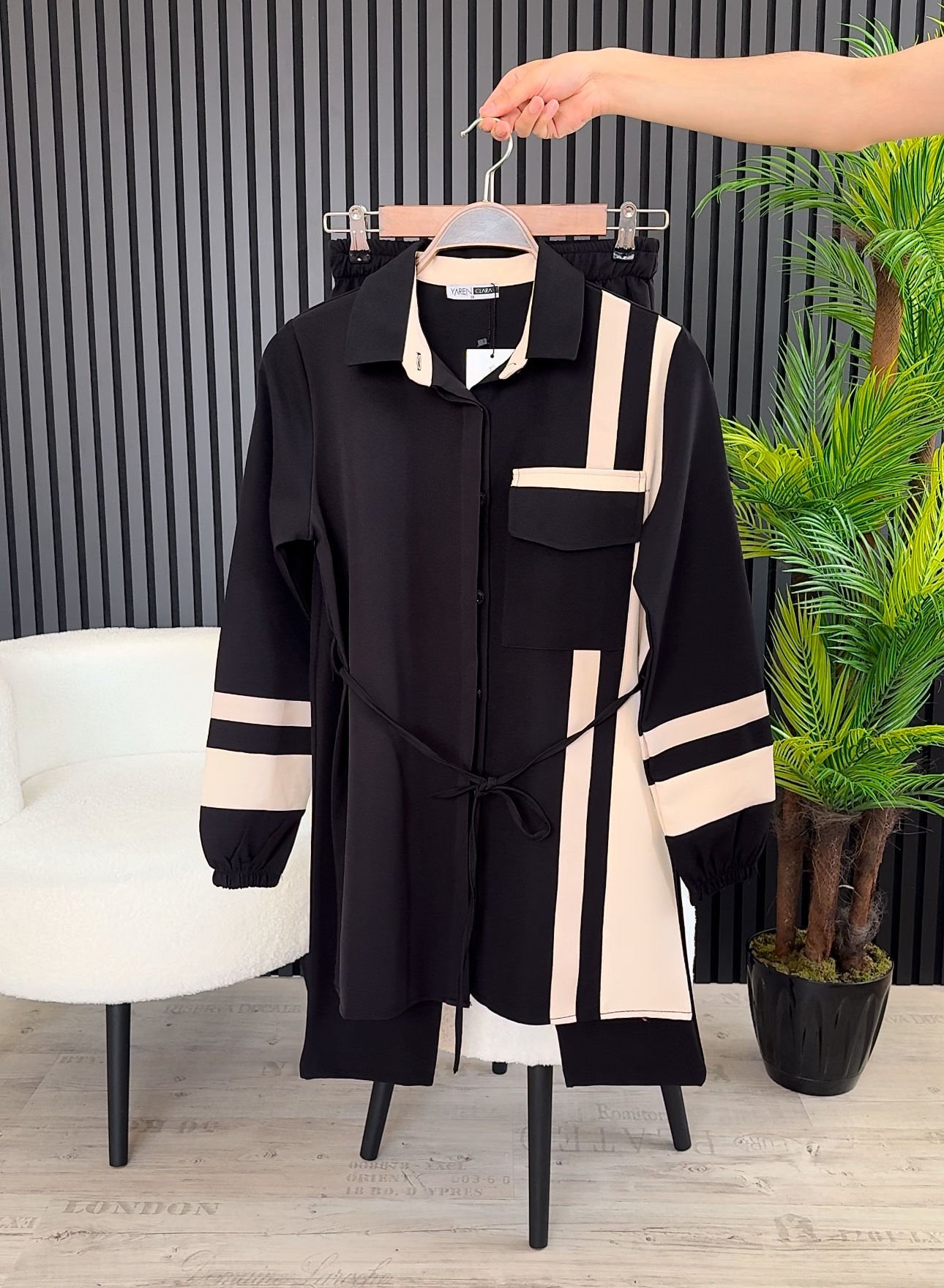 4 Mevsim Kumaş Tesettür Takım SİYAH - 44