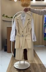 YENİ SEZON  YELEKLİ TAKIM KREM - 40