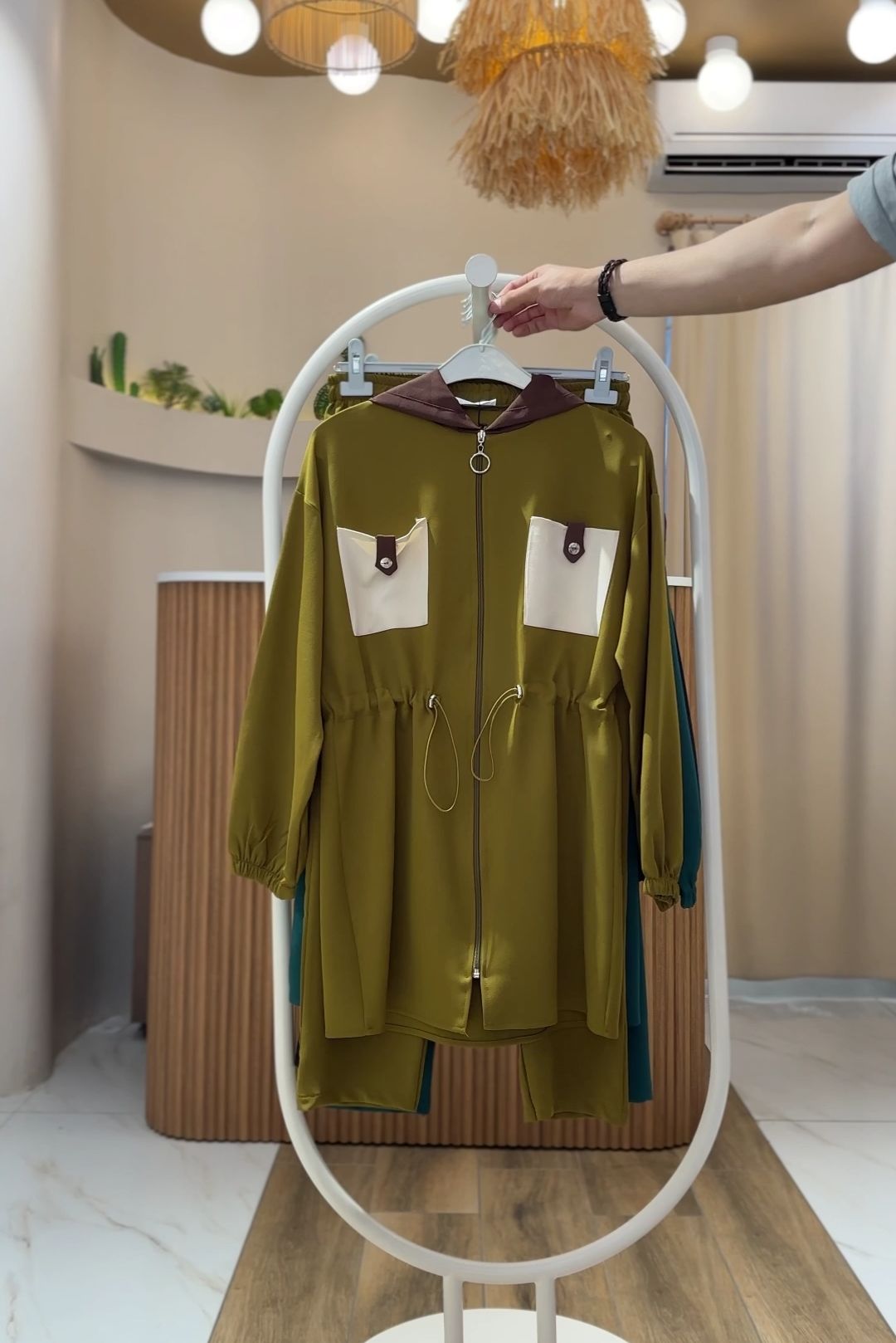 4 Mevsim Kumaş Tesettür Takım YAĞ YEŞİLİ - 40