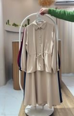 Taş Detaylı Bel Bağlamalı Etekli Tesettür Takım