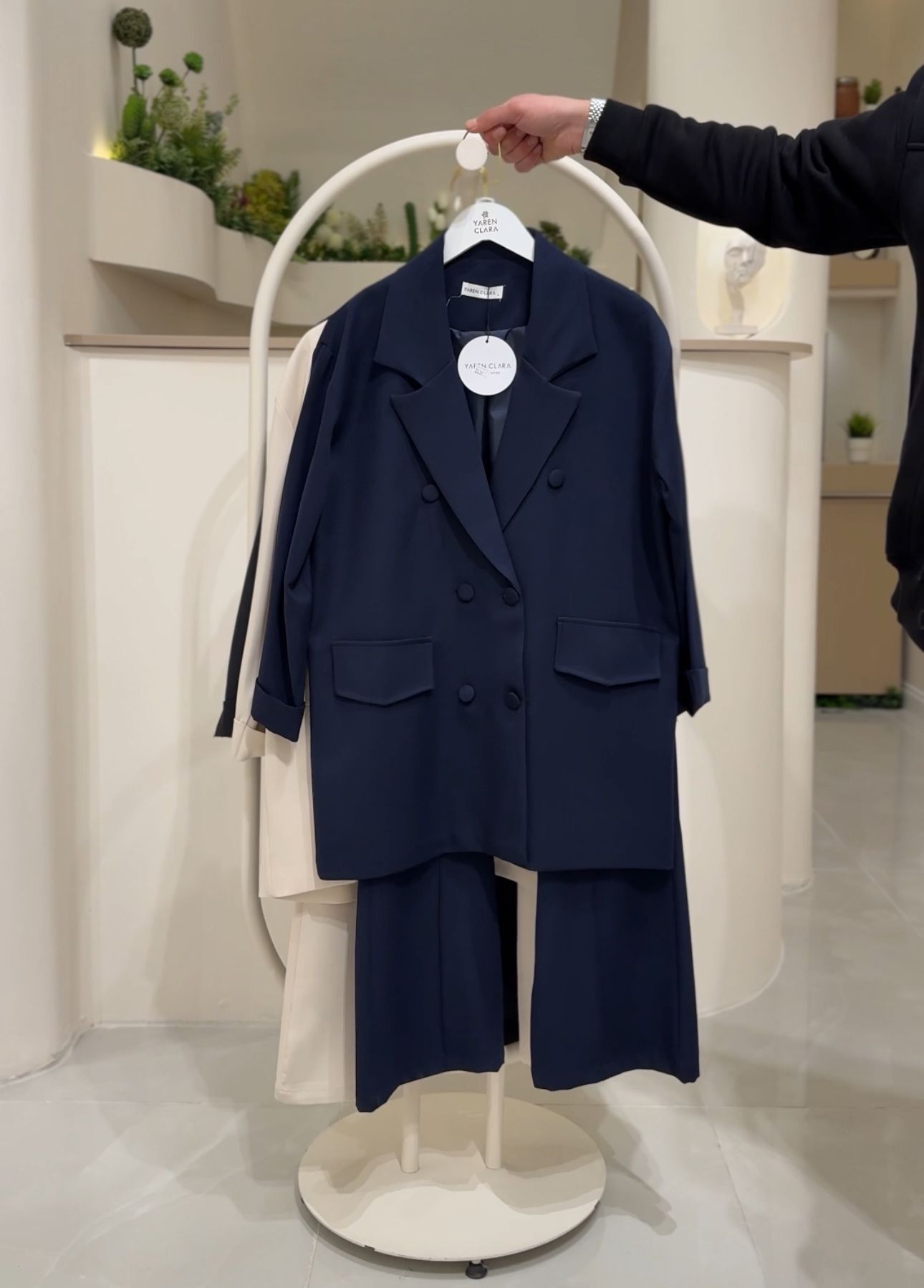Yeni Sezon Blazer Ceket Pantolon Tesettür Takım LARCİVERT - 46