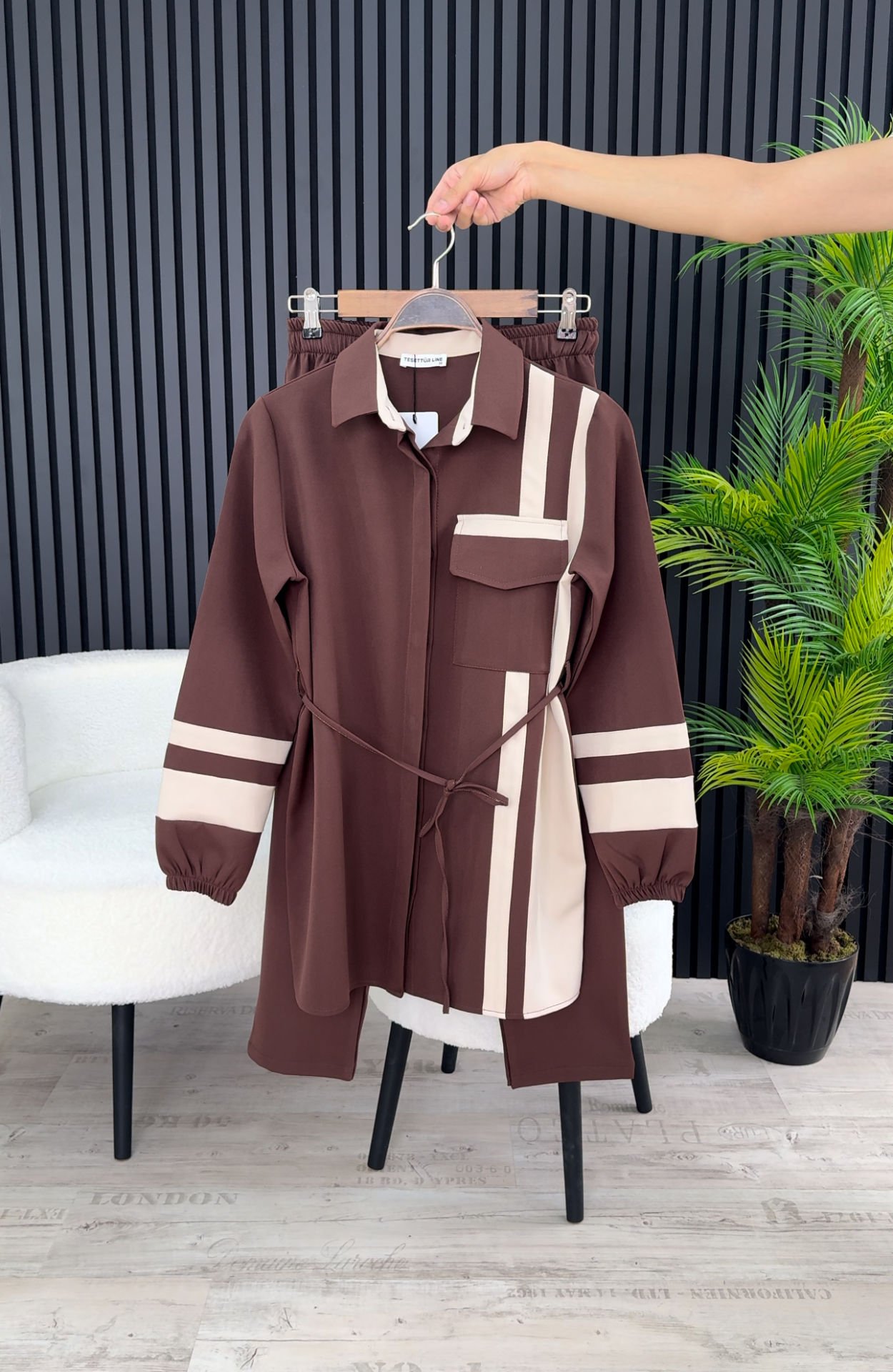 4 Mevsim Kumaş Tesettür Takım KAHVE - 44