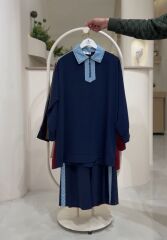 Modern Detaylı  Pantolon Takım – Fermuarlı Denim Yaka