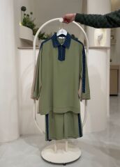 Modern Detaylı  Pantolon Takım – Fermuarlı Denim Yaka