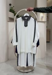 Modern Detaylı  Pantolon Takım – Fermuarlı Denim Yaka EKRU - 42-44
