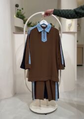 Modern Detaylı  Pantolon Takım – Fermuarlı Denim Yaka KAHVE - 46
