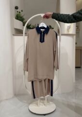 Modern Detaylı  Pantolon Takım – Fermuarlı Denim Yaka KREM - 42-44