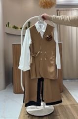 3 Parça Yelekli Takım – Haki (Yelek + Gömlek + Pantolon) -  ( 1 beden büyük satın alın )