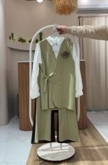 3 Parça Yelekli Takım – Haki (Yelek + Gömlek + Pantolon) -  ( 1 beden büyük satın alın )