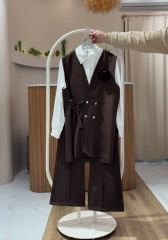 3 Parça Yelekli Takım – Haki (Yelek + Gömlek + Pantolon) -  ( 1 beden büyük satın alın )