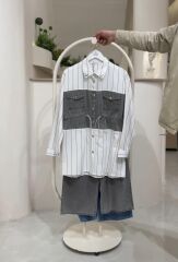 Çizgili Denim Detaylı Tunik Pantolon Takım