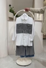 Çizgili Denim Detaylı Tunik Pantolon Takım FÜME - 42-44