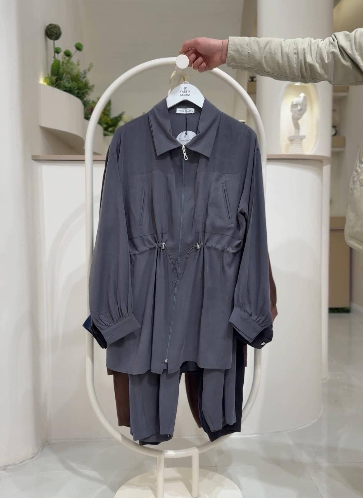 Ayarlanabilir Bel Detaylı Tunik & Lastik Bel Pantolon İkili Takım GRİ - 38-40