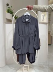 Ayarlanabilir Bel Detaylı Tunik & Lastik Bel Pantolon İkili Takım GRİ - 46