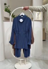 Ayarlanabilir Bel Detaylı Tunik & Lastik Bel Pantolon İkili Takım LARCİVERT - 46