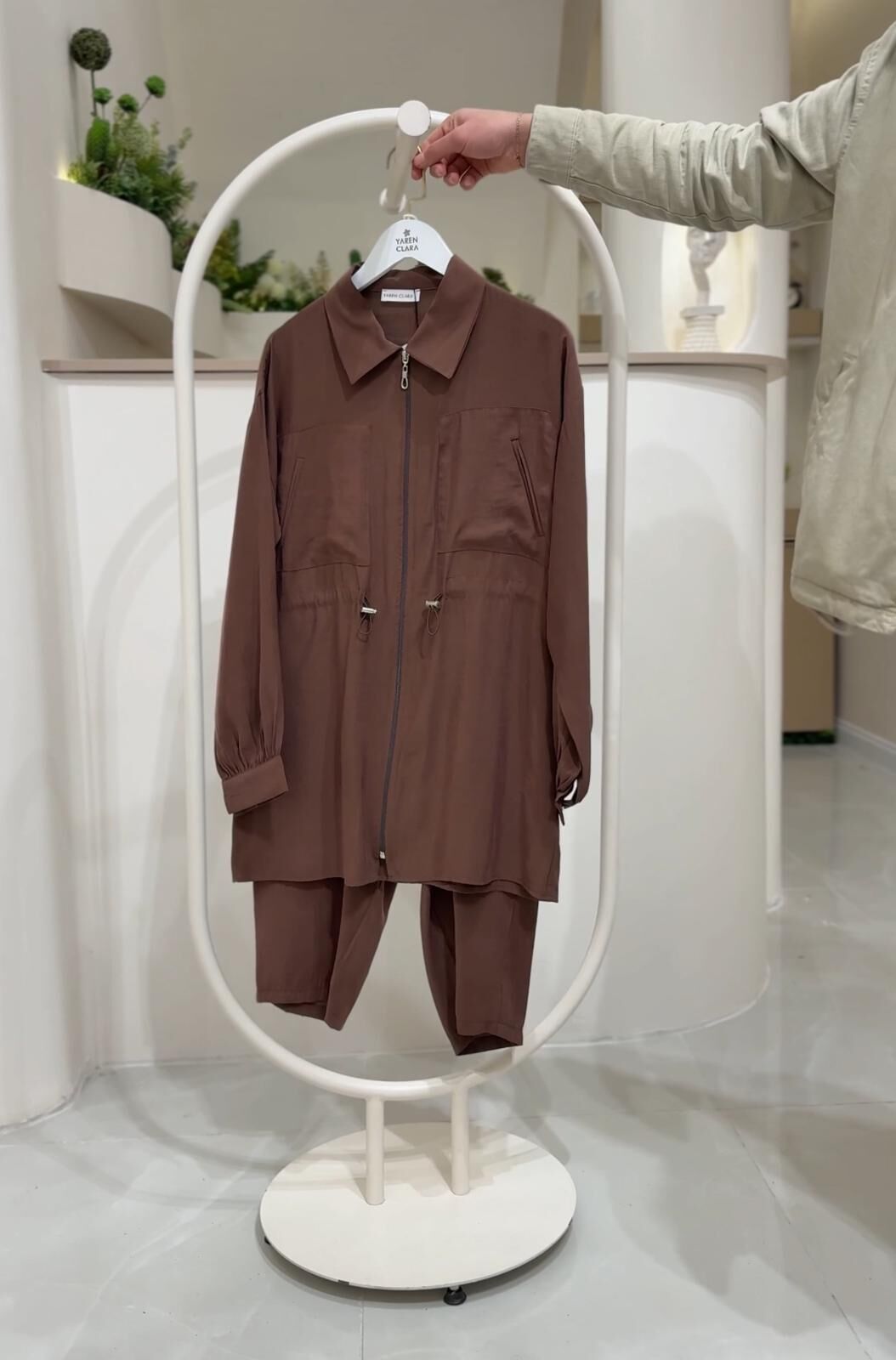Ayarlanabilir Bel Detaylı Tunik & Lastik Bel Pantolon İkili Takım KAHVE - 42-44