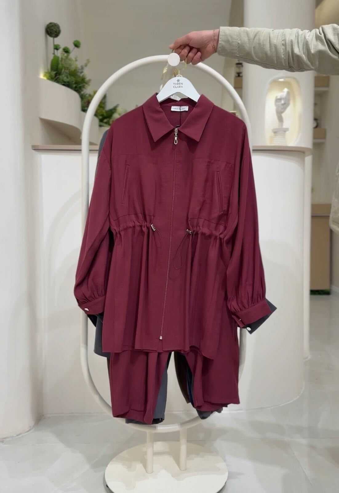 Ayarlanabilir Bel Detaylı Tunik & Lastik Bel Pantolon İkili Takım BORDO - 46