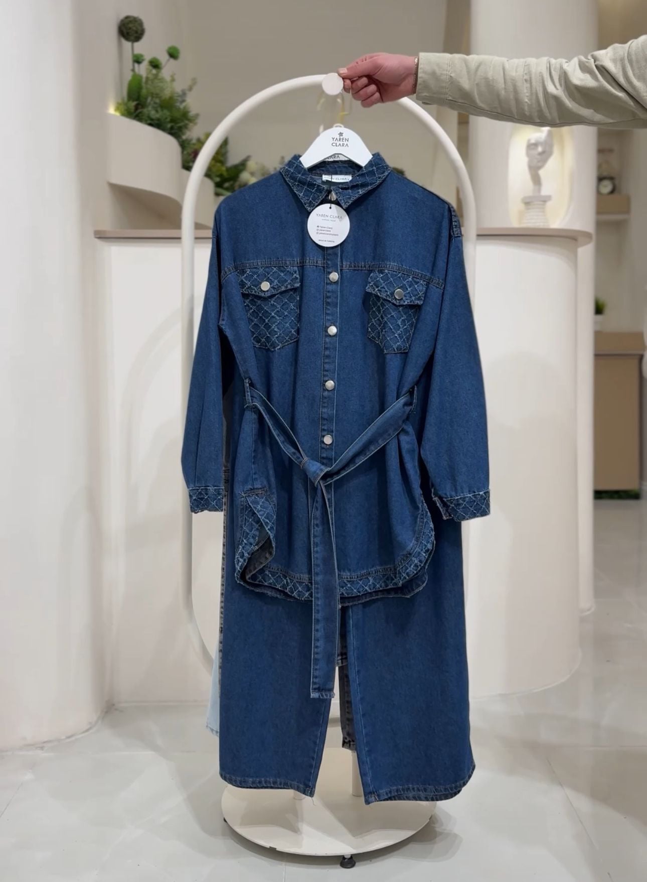 Modern Kesim Kot Tunik Pantolon Takım – Günlük Şıklık Jean Kombin KOYU MAVİ - 46