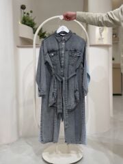 Modern Kesim Kot Tunik Pantolon Takım – Günlük Şıklık Jean Kombin FÜME - 42-44