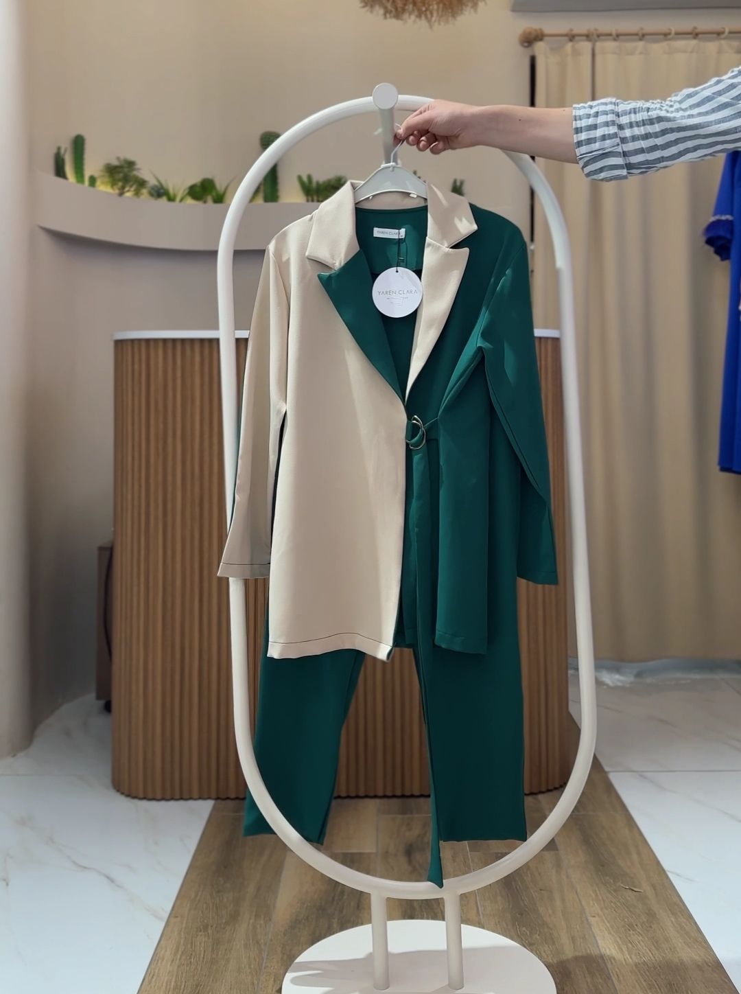 ÇİFT RENK CEKETLİ TAKIM ZÜMRÜT - 38