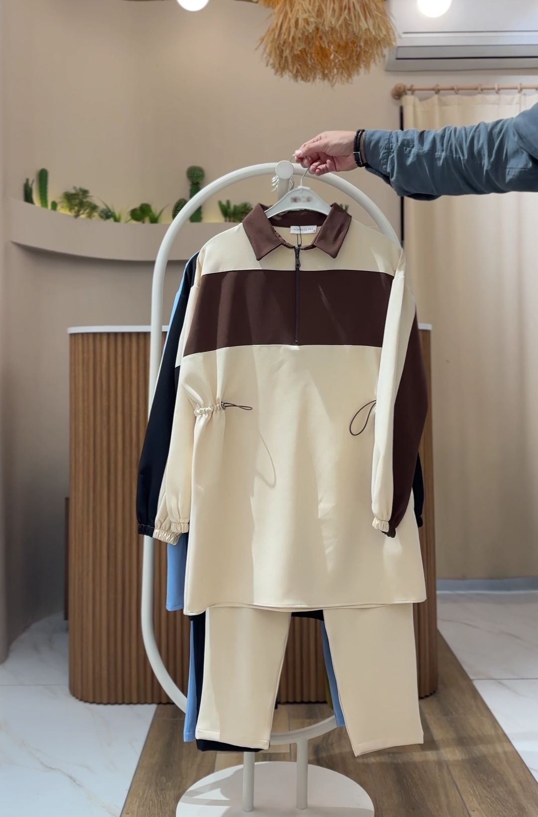 4 Mevsim Kumaş Tesettür Takım KREM - 46