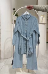 Desenli Kot Tunikli Bol Paça Pantolon Takım