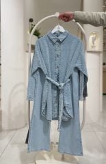 Desenli Kot Tunikli Bol Paça Pantolon Takım