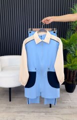 Kontrast Cep Detaylı Fermuarlı Spor İkili Takım BEBE MAVİSİ - 46