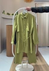 Taş Detaylı Bel Bağlamalı Tunik Pantolon Takım