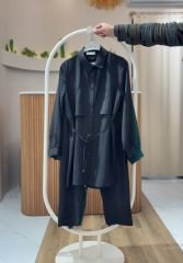 Taş Detaylı Bel Bağlamalı Tunik Pantolon Takım SİYAH - 44