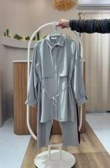 Taş Detaylı Bel Bağlamalı Tunik Pantolon Takım GRİ - 44