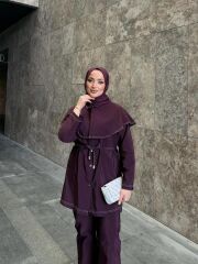 Pelerin Detaylı Premium Tunik Pantolon Takım