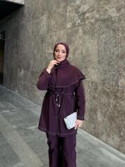 Pelerin Detaylı Premium Tunik Pantolon Takım