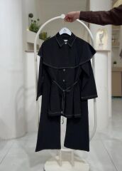 Pelerin Detaylı Premium Tunik Pantolon Takım SİYAH - 42-44