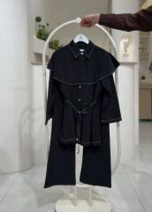 Pelerin Detaylı Premium Tunik Pantolon Takım SİYAH - 46