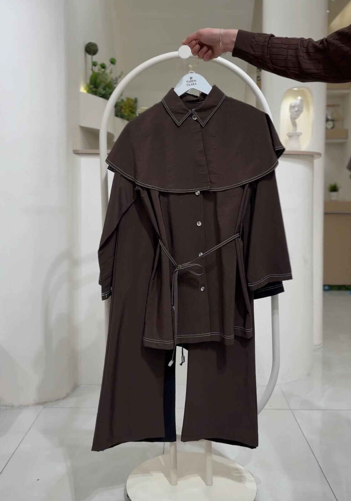 Pelerin Detaylı Premium Tunik Pantolon Takım KAHVE - 42-44