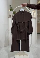 Pelerin Detaylı Premium Tunik Pantolon Takım KAHVE - 42-44